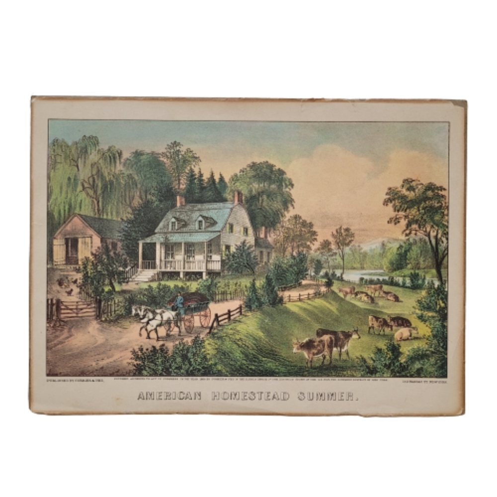 Currier & Ives American Homestead Summer Colored Lithograph Print Art VINTAGE